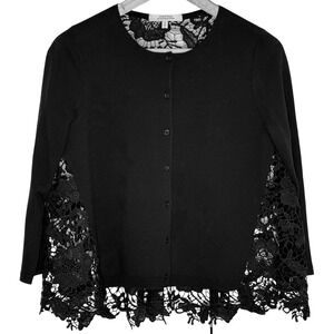 Dorothee Schumacher Black Lace Panel Knit Cardigan Top, Guipure Lace, Size 2